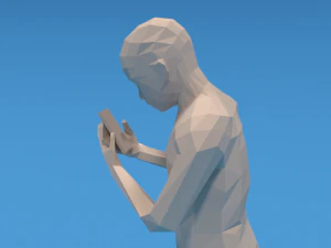 low poly kid walking with a mobile phone 3D Model