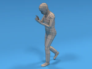 low poly kid walking with a mobile phone 3D Model