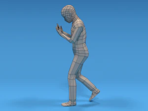 low poly kid walking with a mobile phone 3D Model