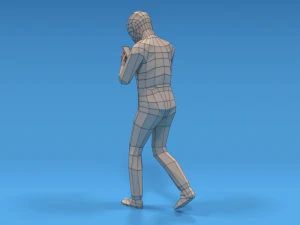 low poly kid walking with a mobile phone 3D Model