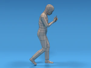 low poly kid walking with a mobile phone 3D Model