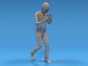 low poly kid walking with a mobile phone 3D Model