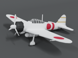low poly cartoon mitsubishi a6m zero wwii airplane 3D Model