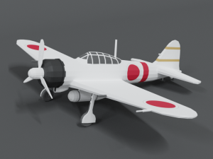low poly cartoon mitsubishi a6m zero wwii airplane 3D Модель
