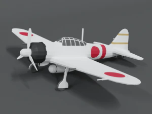 laag poly cartoon mitsubishi a6m nul Tweede Wereldoorlog vliegtuig 3D Model