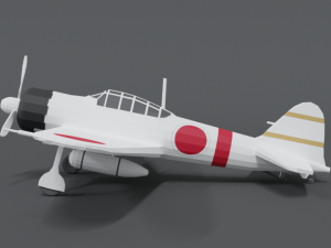 low poly cartoon mitsubishi a6m zero wwii airplane 3D Model