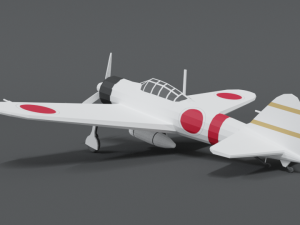 low poly cartoon mitsubishi a6m zero wwii airplane 3D Model