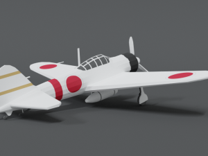 low poly cartoon mitsubishi a6m zero wwii airplane 3D Model