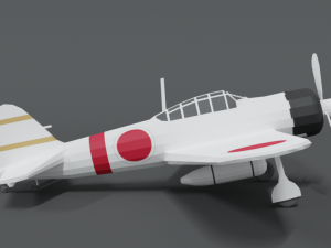 low poly cartoon mitsubishi a6m zero wwii airplane 3D Model