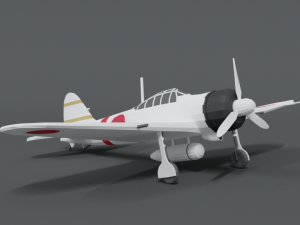 low poly cartoon mitsubishi a6m zero wwii airplane 3D Model