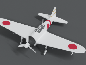 low poly cartoon mitsubishi a6m zero wwii airplane 3D Model