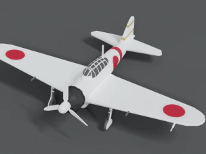 low poly cartoon mitsubishi a6m zero wwii airplane 3D Model