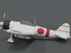 low poly cartoon mitsubishi a6m zero wwii airplane 3D Model