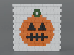 low poly cartoon pumpkin brick wall 3D Model
