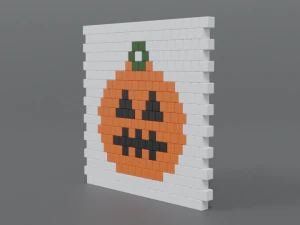 low poly cartoon pumpkin brick wall 3D Model