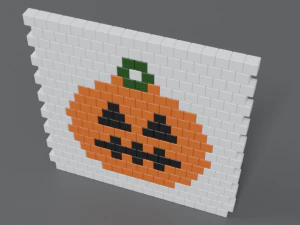 low poly cartoon pumpkin brick wall 3D Model