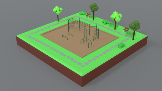 low poly cartoon calisthenics park scene 3D Model .c4d .max .obj .3ds .fbx .stl .blend 