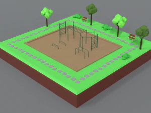 sc&egrave;ne de parc de gymnastique de dessin anim&eacute; low poly Modèle 3D