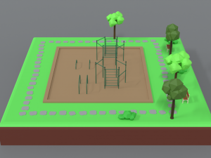 low poly cartoon calisthenics park scene 3D Model