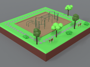 low poly cartoon calisthenics park scene 3D Model