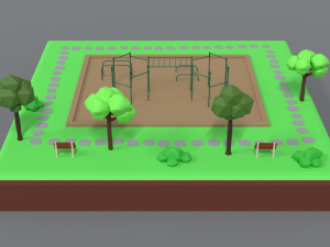 low poly cartoon calisthenics park scene 3D Model