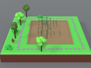 low poly cartoon calisthenics park scene 3D Model