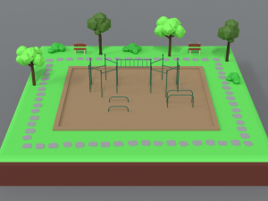 low poly cartoon calisthenics park scene 3D Model