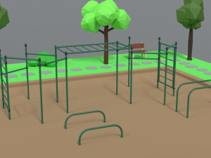 low poly cartoon calisthenics park scene 3D Model