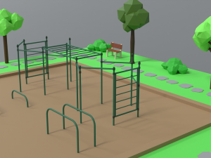 low poly cartoon calisthenics park scene 3D Model
