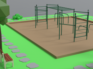 low poly cartoon calisthenics park scene 3D Model