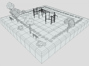 low poly cartoon calisthenics park scene 3D Model
