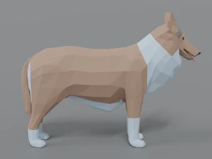 low poly cartoon rough collie dog 3D Model