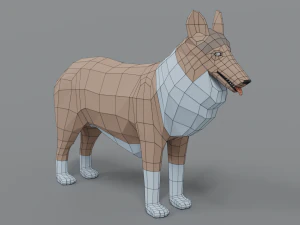 low poly cartoon rough collie dog 3D Model