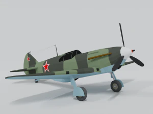 low poly cartoon lagg-3 wwii airplane 3D Model