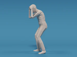 low poly kid holding head 3D Model