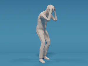 low poly kid holding head 3D Model