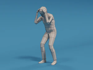 low poly kid holding head 3D Model