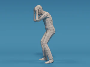 low poly kid holding head 3D Model