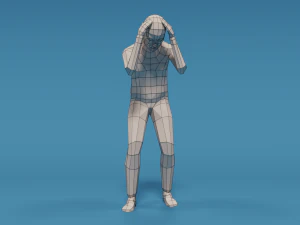 low poly kid holding head 3D Model