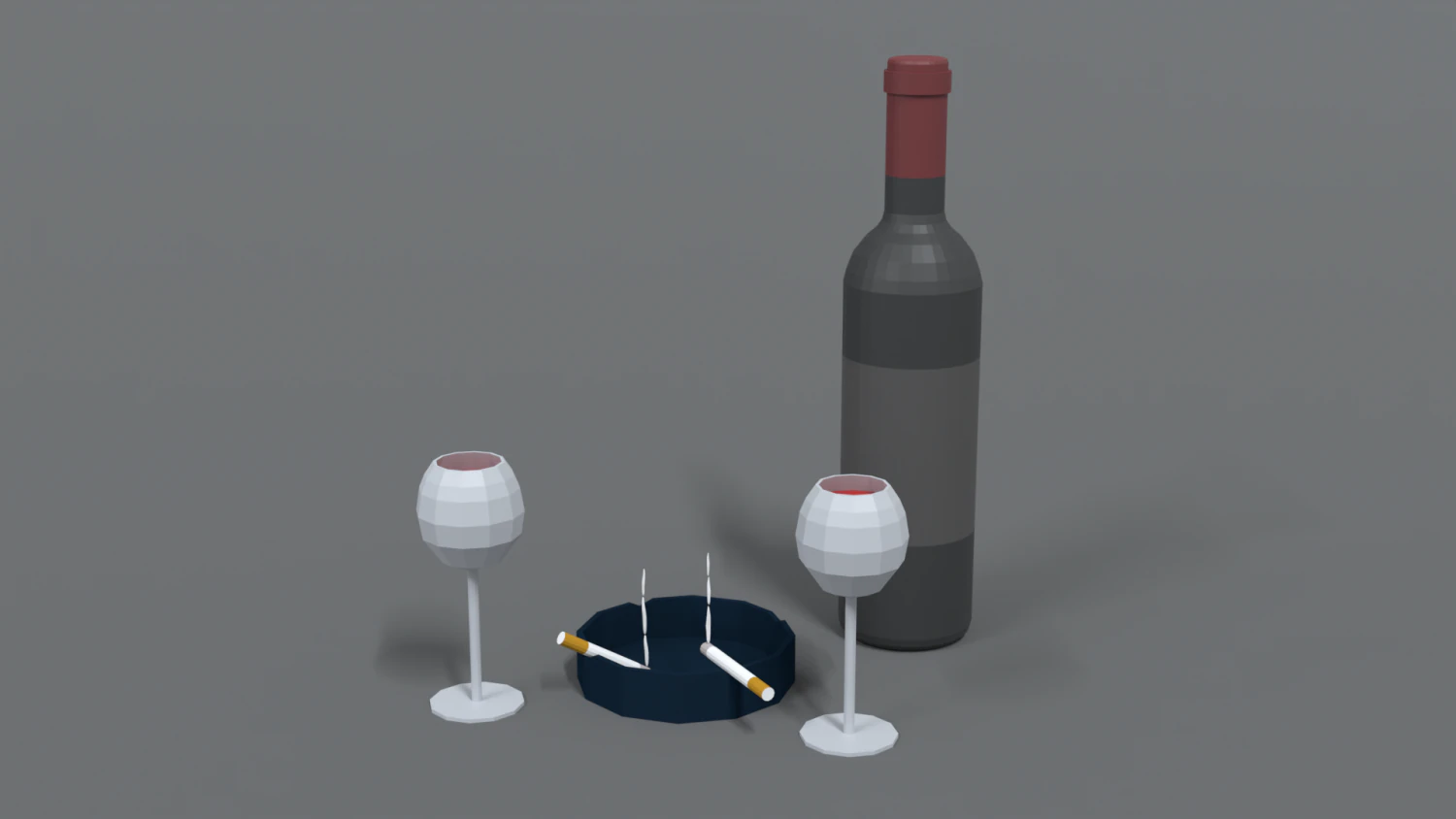 low poly cartoon wine and cigarettes scene 3D Model .c4d .max .obj .3ds .fbx .stl .blend