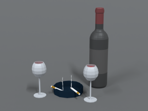 low poly cartoon wine and cigarettes scene 3D Модель