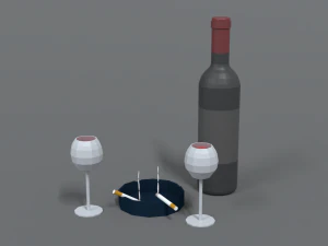 低聚卡通酒和香烟场景 3D 模型