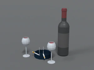 low poly cartoon wine and cigarettes scene 3D Model