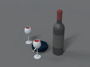 low poly cartoon wine and cigarettes scene 3D Model