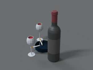 low poly cartoon wine and cigarettes scene 3D Model