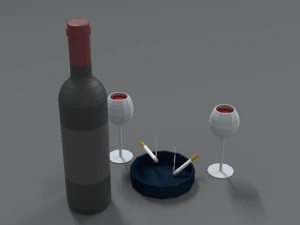 low poly cartoon wine and cigarettes scene 3D Model