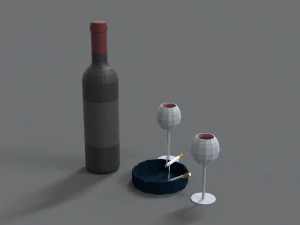 low poly cartoon wine and cigarettes scene 3D Model