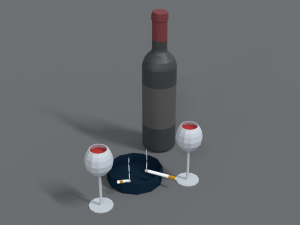 low poly cartoon wine and cigarettes scene Modelo 3D