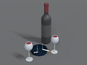 low poly cartoon wine and cigarettes scene 3D Model