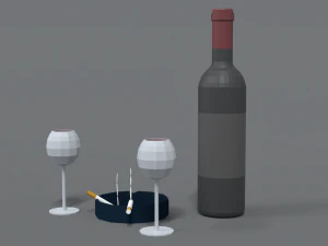 low poly cartoon wine and cigarettes scene 3D Model
